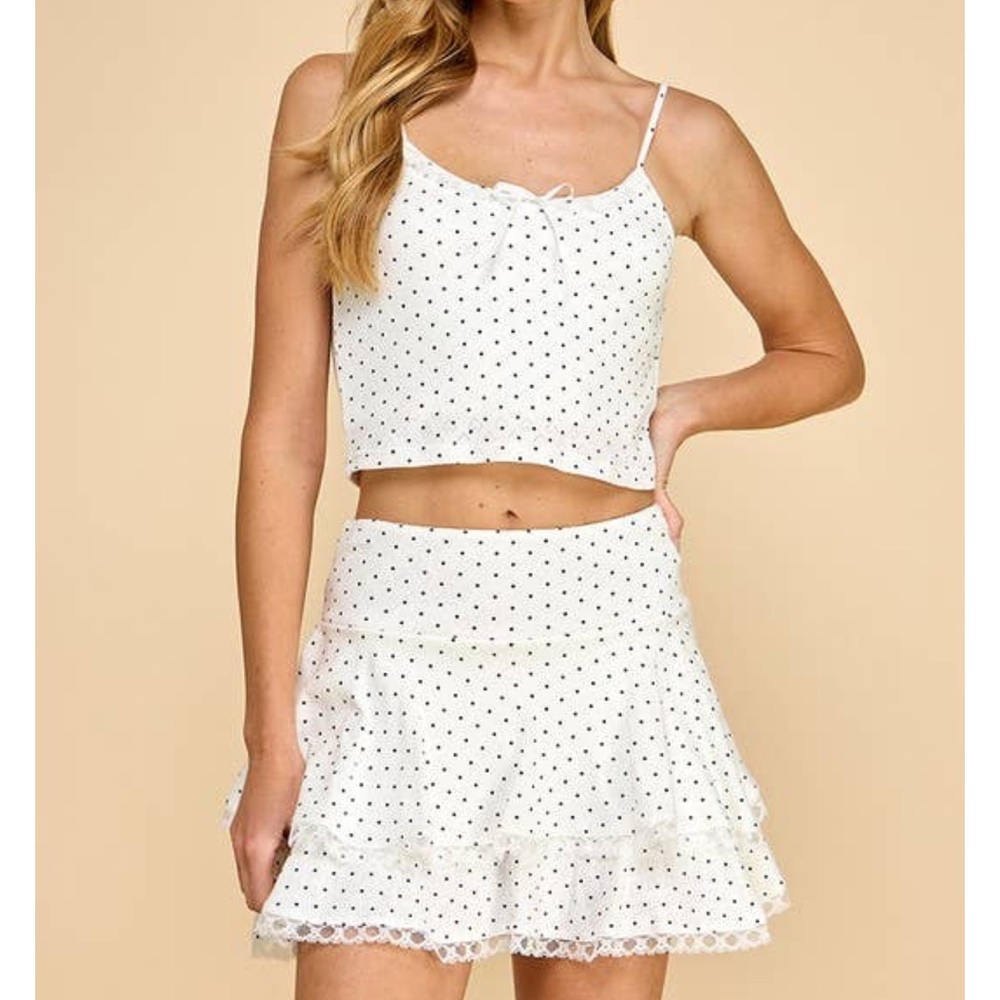 White Polka Dot Skirt and cami set